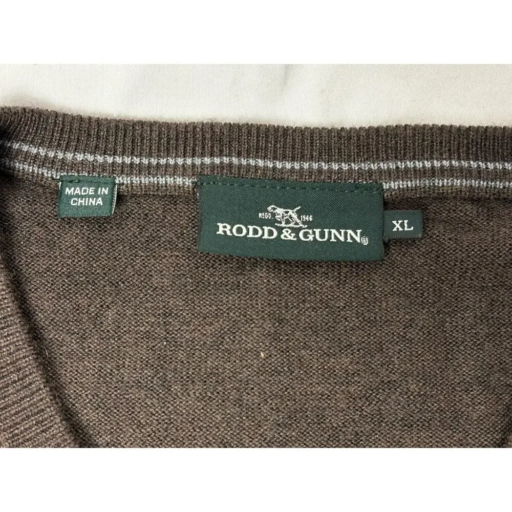Rodd & Gunn Extra Fine Merino Wool Solid V-Neck Sweater Brown Men's XL